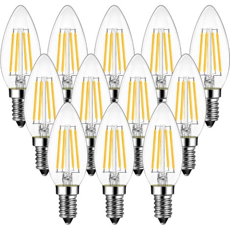 Ampoules à filament LED E14, 40 W équivalent ampoules à incandescence, 4 W C35 E14, ampoule LED transparente, 470 lm, bougie en verre Vintage LED, non dimmable, 2700 K blanc chaud (lot de 12) (1/5)