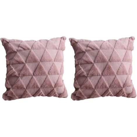 BUNTHAUS Lot de 2 housses de coussin nordique réversibles en peluche, 45x45 cm, rose, pour salon, canapé, bureau. (1/3)
