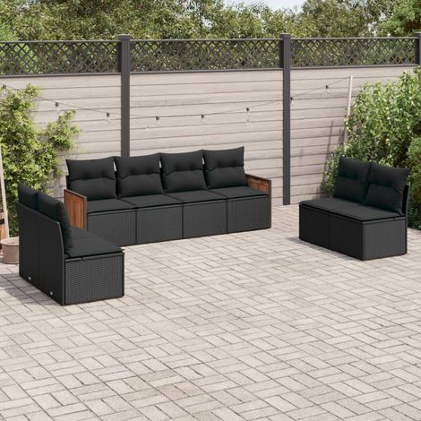 Ensemble Salon Jardin 8 Places Résine Tressée Noir avec Coussins - Canapés Modulaires de Terrasse avec Espace de Rangement (1/3)