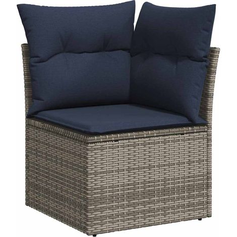 Garden Sofa with Cushion 4 pcs Grey and navy Poly rattan vidaXL