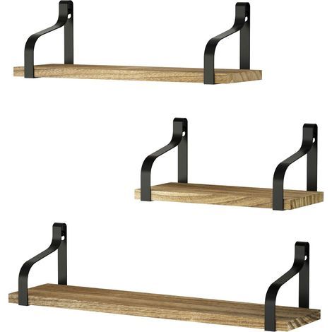 Etagères Murales Lot de 3 Etagères Flottantes en Bois et Fer Charge Maximal 20 Kg pour Salon Chambre Bureau Salle de Bains ou Cuisine, Noir Carbonisé (1/5)