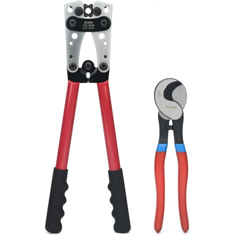 Pince à sertir cosses de batterie 6-50 mm² avec coupe-fil Sertissage hexagonal pour cosses en cuivre, poignée antidérapante, coupe-câble inclus (1/5)
