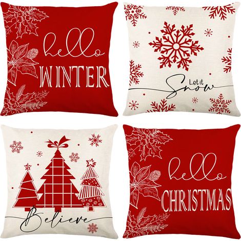 Christmas Decorations Pillow Covers 18 x 18 Inch Set of 4 for Home Decor Farmhouse Covers Holiday