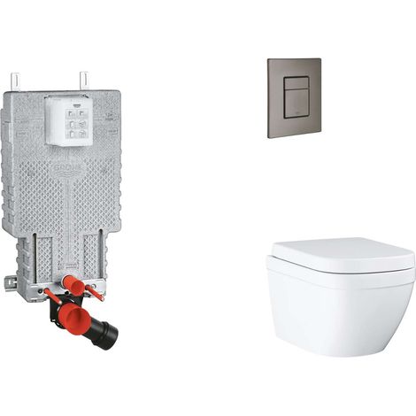 Grohe Uniset - Set Vorwandelement, WC mit Softclose-Sitz und Skate Cosmopolitan-Betätigungsplatte, Triple Vortex, Hard Graphite gebürstet SANI15BB5105