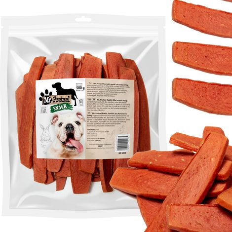 Delicatezza, snack per cani Grandi strisce di coniglio Mr. Pretzel 500g (1/5)