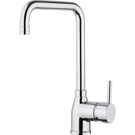 Miscelatore per cucina, lavabo, finitura cromata, leva laterale con bocca girevole a U, design moderno, interamente realizzato in Italia (1/5)