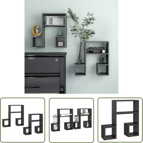 The Living Store Étagères murales 2 pcs gris brillant 50x15x50cm bois ingénierie - Etagere Murale - Etageres Murales - Rangement Mural - Decoration Murale - Meuble Design (1/5)