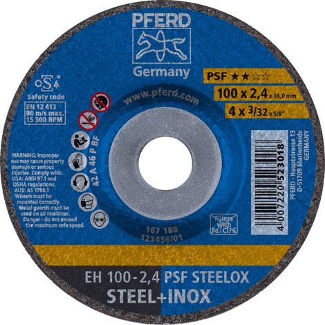 PFERD TOOLS Trennscheibe EH 100x2,4x16 mm gekröpft Universallinie PSF STEELOX für Stahl/Edelstahl 25 Stk (1/5)