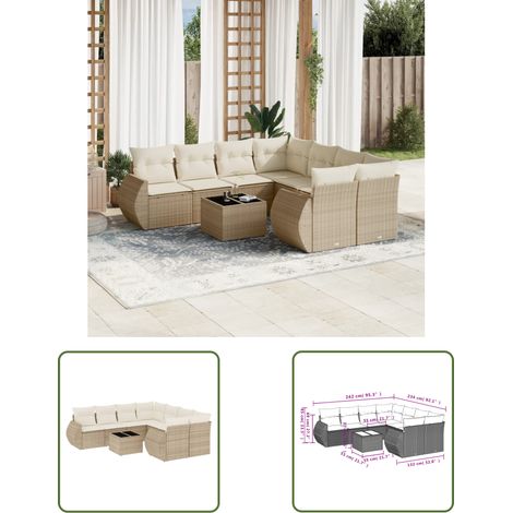 The Living Store Salon de jardin avec coussins 9 pcs beige résine tressée - Ensemble Salon De Jardin - Mobilier De Jardin - Résine Tressée - Rotin Synthétique - Meuble D'extérieur (1/3)