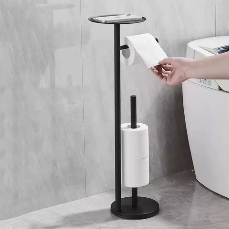 Porta carta igienica in acciaio inox nero di alta qualità - Capacità 4 rotoli, base appesantita, antiruggine per un elegante contenitore per il bagno, nero (1/5)