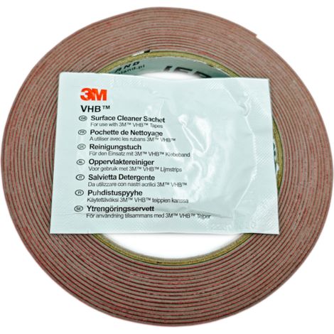 Cinta adhesiva de doble cara 3M VHB con paño de limpieza, 15 mm × 5 m (1/5)