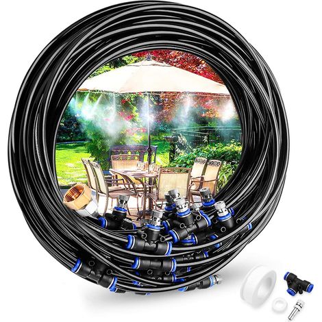Kits d'irrigation Système de brumisation, 13M Système de brumisateur extérieur, Brumisateur de terrasse, Idéal pour Parasol, Gazebo, Piscine, Serre, Jardin (1/5)