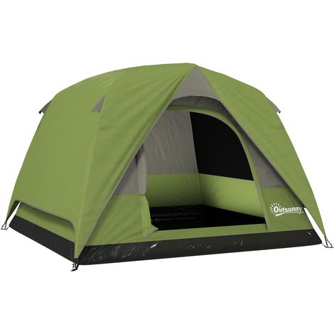 Tente de camping 4 personnes, imperméable, facile à monter, sac de transport inclus, 200 x 200 x 135 cm, verte (1/5)