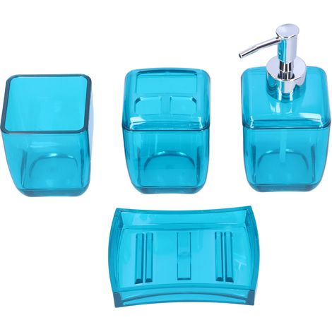Ensemble de salle de bain 4 pièces : distributeur de savon, porte-brosse à dents, gobelet et porte-savon. (1/5)