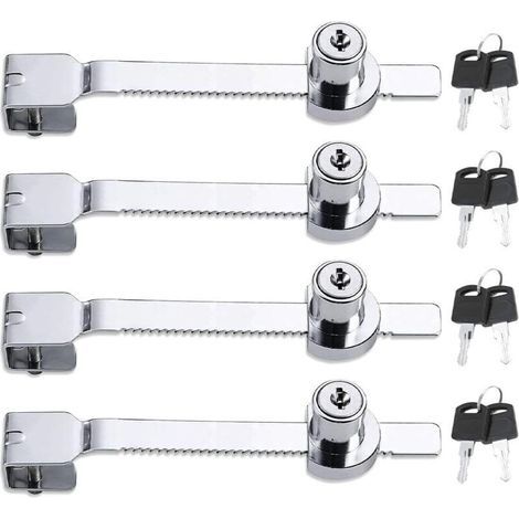 4 pièces Serrure de porte coulissante en verre , serrure de porte en verre de vitrine, serrure à cliquet (1/4)