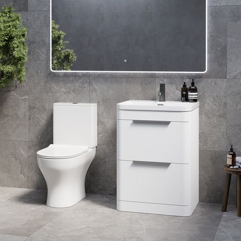 Oslo Gloss White 1150mm Vanity and Jubilee Toilet Suite with Fina Basin - 1150mm - Gunmetal Grey 300mm Finger Pull