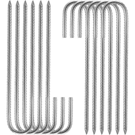Postes de acero galvanizado - 30 cm - Gancho en J - Paquete de 10 - Plateado - Resistente a la corrosión - Robusto y duradero (1/4)