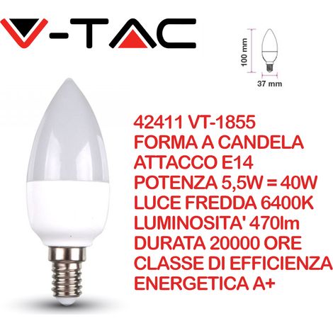 V-TAC VT-1855 Lampadina LED E14 4,5W Candela Bianco freddo - 6400K