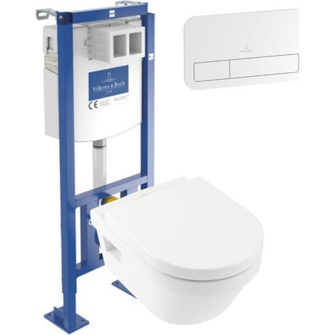 WC suspendu sans bride VILLEROY ET BOCH Architectura + abattant + Bâti-support Villeroy & Boch ViConnect + Plaque de commande