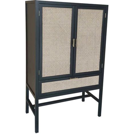 Armoire noire bois et métal portes cannage style naturel - noir et cannage naturel (1/5)