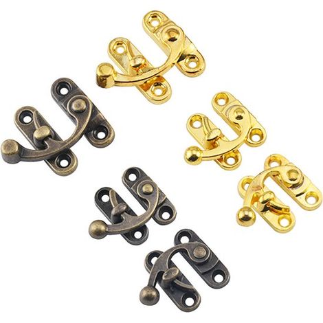Set mit 6 antiken Vorhängeschlössern Spannverschlüssen Retro-Verschlüssen Schnellverschlusshaken Riegeln Möbelriegeln Holzkästchen und (1/5)