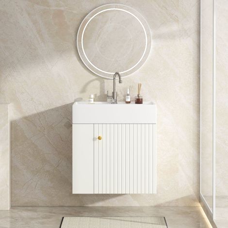 Mobile bagno sospeso da 55 cm con 1 anta e ripiano, mobile lavabo, bianco (1/5)