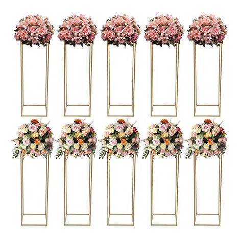 10 Pièces Supports de Fleurs de Mariage -Vase Doré Design Géométrique - Vase à Fleurs Rectangulaires - Support de Fleur Amovible - Présentoir pour Fête Mariage Décoration Maison Fête, Hauteur 80cm (1/5)