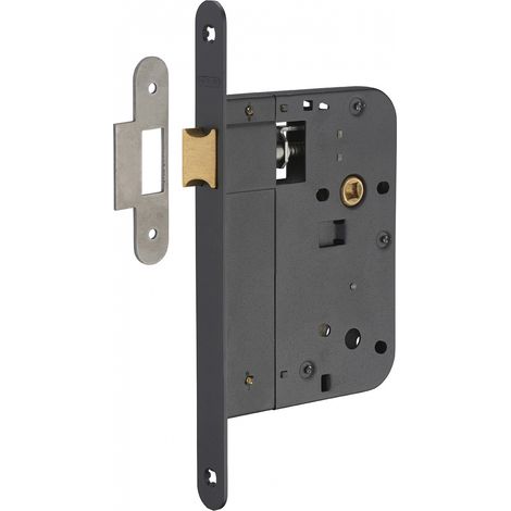 Serratura da incasso per porte interne, asse 80mm, piastra tonda, nero - THIRARD