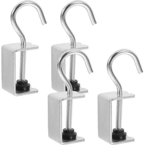 Lot de 4 pinces de fixation pour poutre, crochets pour sac à main, fixation pour bureau, crochets pour sac à dos, crochets réutilisables-10.50X2.00X2.00CM-Silver (1/4)