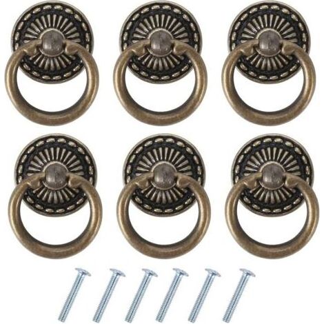 6PCS Poignee de Meuble Vintage Poignées de Tiroir Antique Poignée de Porte en Bronze pour Meuble Armoire Commode Porte Placard (1/4)