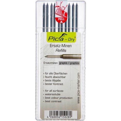 Mines graphite 2B pour marqueur PICA Dry – Lot de 10 mines pré-taillées – Diamètre 2,8 mm x 125 mm – Utilisables sur toutes surfaces