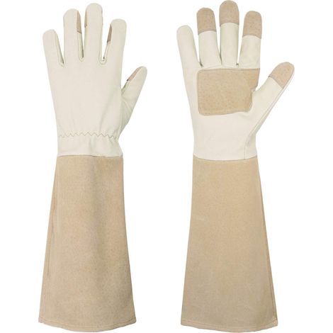 Longs gants de jardinage pour homme et femme, gants d'élagage des roses en cuir de porc respirants et durables,taille M (1/5)