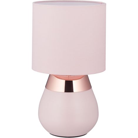 Relaxdays Bedside lamp with touch, table lamp living room & bedroom, fabric shade, E14, HxD: 32x18 cm, touch lamp, pink