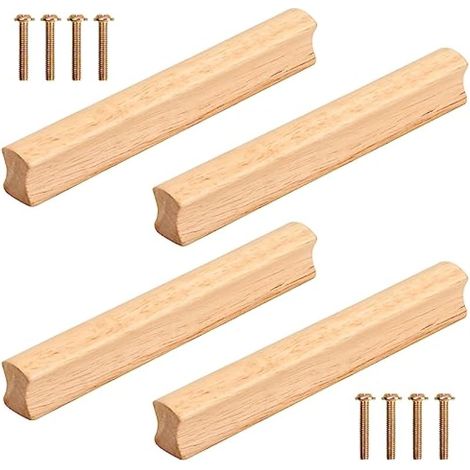 Lot de 4 poignées de meubles modernes en bois avec vis de fixation pour placards et tiroirs, entraxe de 128 mm (1/5)