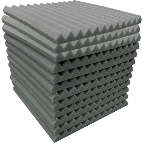 12er-Pack Keilförmige Akustik-Wandpaneele, Quadrate, Home Studio, Schallschutz-Behandlungsschaum, Zubehör, 30 x 30 x 2,5 cm, Schwarz (1/4)