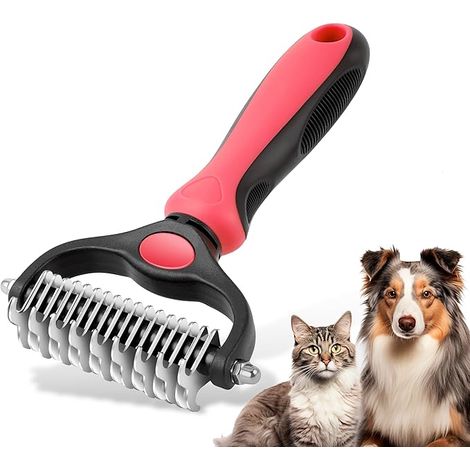 Pet Grooming Brush, Double Sided Undercoat Comb for Dogs and Cats, Hair Remover Detangling Tool