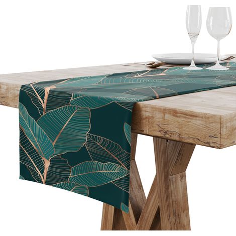 Chemin de table mat lisse 40x120 feuilles vertes et dorées 003 (1/5)