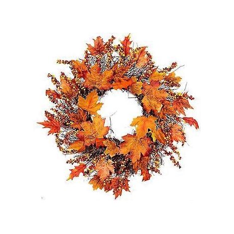 Couronne d'automne artisanale, pommes de pin et feuilles d'érable réalistes pour votre décoration de ferme, ornement de Noël polyvalent pour l'intérieur et l'extérieur (1/3)