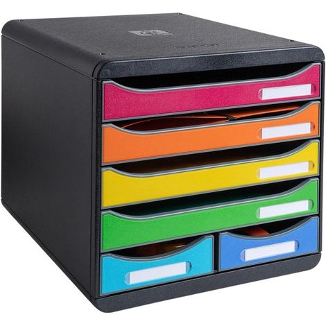 Exacompta - Ref. 312798D - BIG-BOX MAXI - 1 caja de 4 cajones para documento A4+ y 2 cajones pequeños para guardar utensilios - Dimensiones exteriores: 34,7 x 27,8 x 27,1 cm - Arlequin