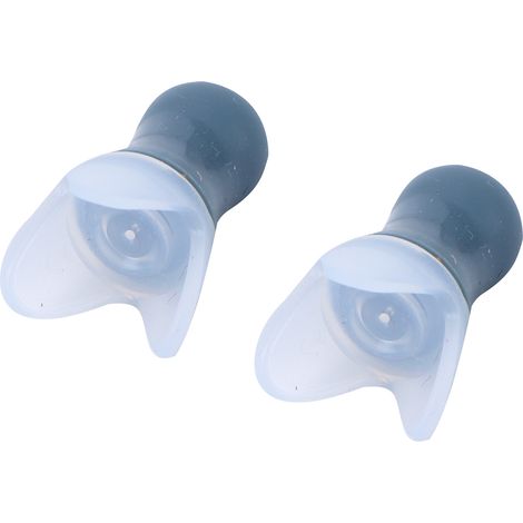 Bouchons d'oreilles étanches pour la natation, bouchons d'oreilles en silicone pour réduire le bruit en avion, avec flacon d'étanchéité noir et bouchons d'oreilles gris.