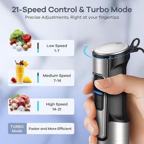 Mixeur Plongeant 1200W avec Vitesse Réglable Pied Mixeur avec Mousseur à Lait, Idéal pour Sauces, Soupes, Smoothies (1/2)
