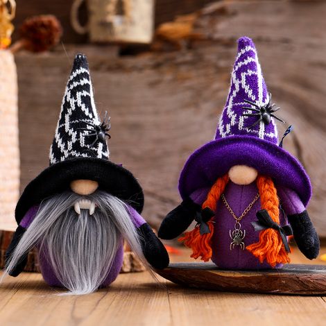 Lot Halloween Nain sans visage figurine décoration araignée chauve-souris fête accessoire (sachet) violet taille unique (1/5)