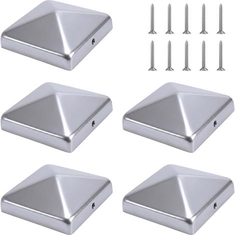 5 Pièces Capuchon pyramidal 91x91mm Chapeau de poteau Capuchon poteau clôture Aluminium Couvre-poteau extérieur jardin carport terrasse (1/5)