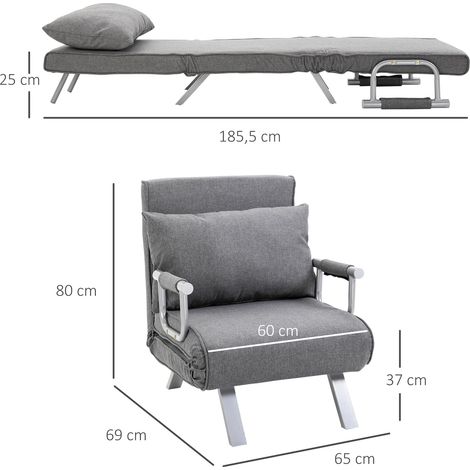 3 in 1 Schlafsessel Klappbar Schlafsofa mit Bettfunktion Verstellbarer Rückenlehne Kissen Gästebett in Leinenoptik, Relaxsessel Klappsessel für Wohnzimmer Schlafzimmer 65 x 69 x 80 cm Hellgrau (1/5)