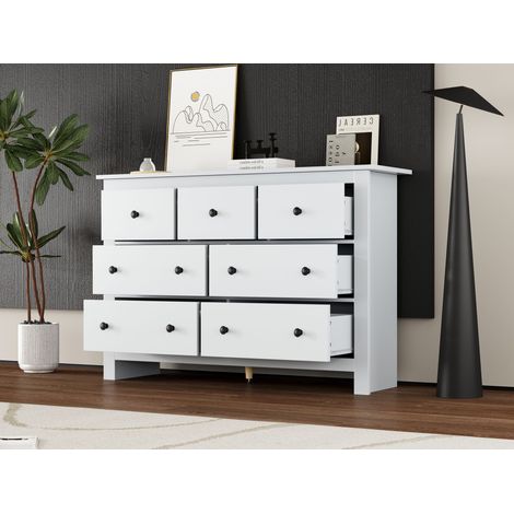 White Sideboard with 7 Drawers-Stylish Kitchen&Living Room Storage Cabinet (1/5)