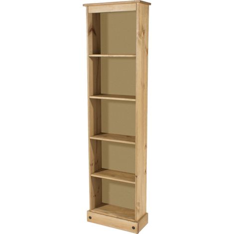 5 Tier Solid Pine Bookcase Tall Narrow Display Shelving Storage Wood Furniture (1/2)