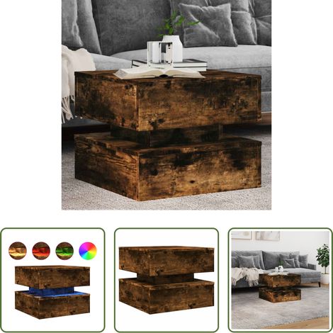 LED Beleuchtung - Couchtisch mit LED-Leuchten Räuchereiche 50x50x40 cm (1/5)