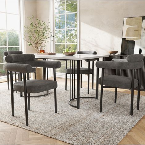 CHICFURN Conjunto mesa de comedor y 4 sillas 140x80x75 cm metal MDF gris oscuro blanco (1/5)
