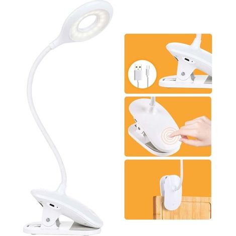 Lámpara de escritorio LED, luz de lectura, recargable de 1200 mAh, 16 LED, 3 niveles de brillo, lámpara de noche con control táctil flexible de 360°, lámpara de noche inalámbrica para niños, noche, es (1/4)