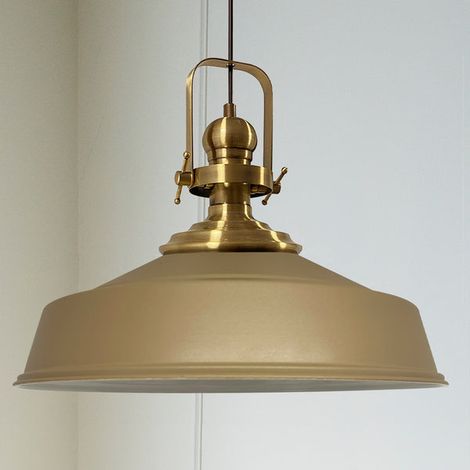 Suspension Industrielle en Métal Beige Peint à la Main – Lustre Vintage E27 Ø41 cm pour Salon, Chambre ou Salle à Manger (1/5)